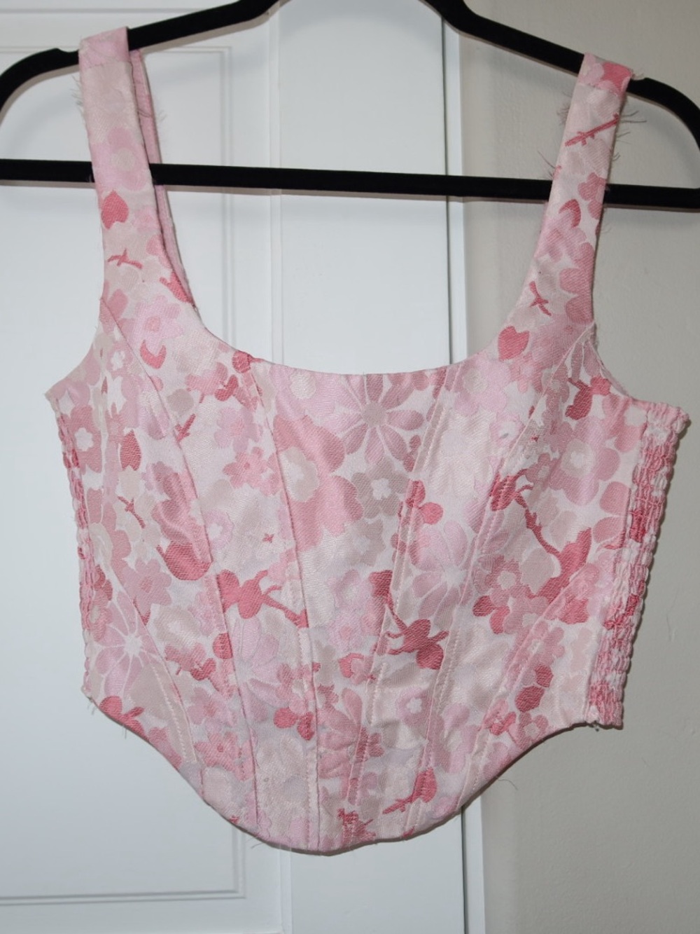 Amanda Uprichard Pink Floral Corset Crop Top